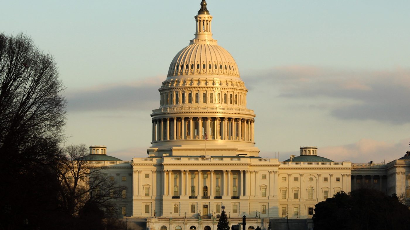 The United States Capitol lit by late afternoon sun